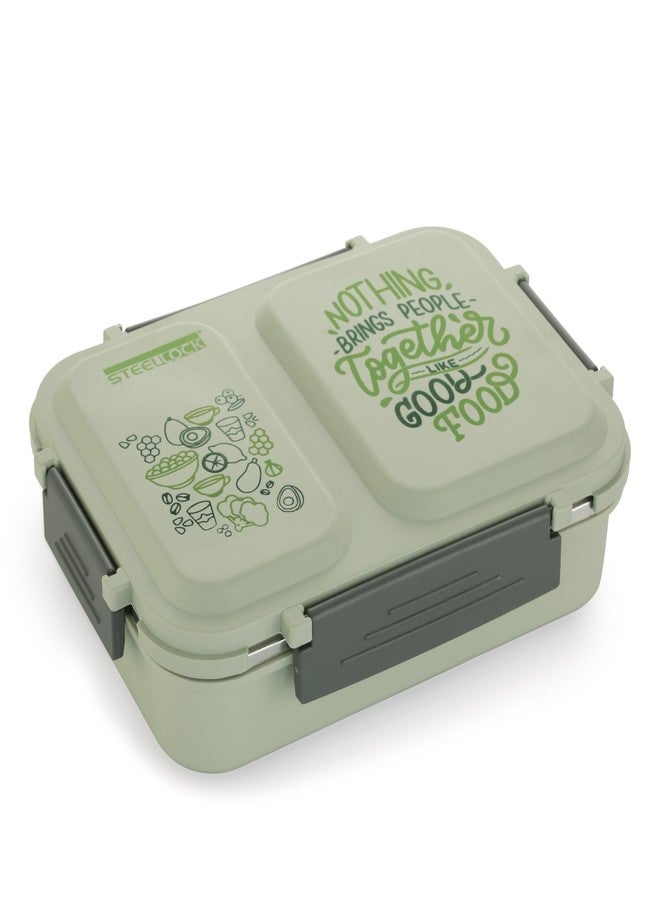 STEELLOCK علبة طعام معزولة من الفولاذ المقاوم للصدأ من سمارت ميل، مقسمة إلى قسمين، للأطفال والكبار مع ملعقة | علبة غداء مانعة للتسرب مع غطاء مزود بحشية سيليكون | علبة بينتو للمدرسة، الأولاد، البنات والمكتب 650 مل - أخضر. - Image 5